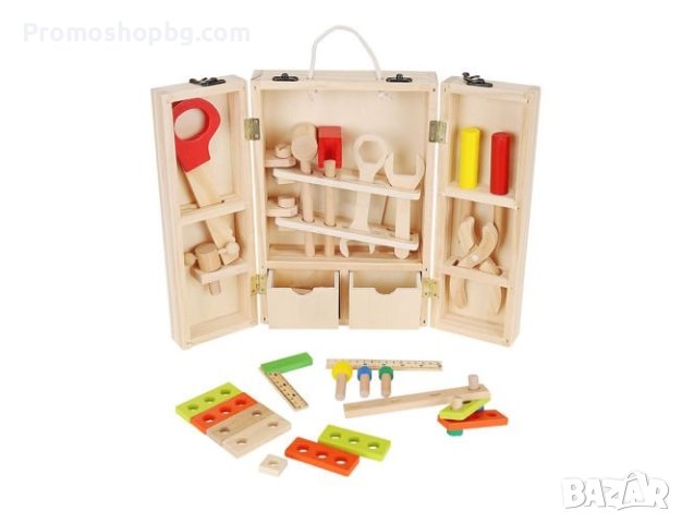 Дървен куфар с инструменти, 32 части, Малък майстор, детски инструменти, снимка 6 - Други - 40918950