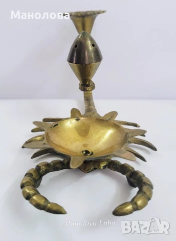 Свещник с държач и отвори за ароматни пръчици във формата на скорпион., снимка 3 - Антикварни и старинни предмети - 50970331