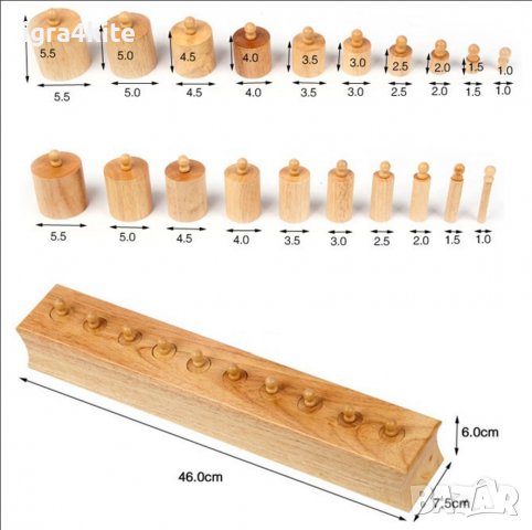 Дървени цилиндри теглилки с дръжки професионални Монтесори материали, снимка 5 - Образователни игри - 38857558