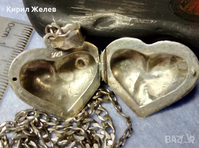 СРЕБЪРНО ЛАНЧЕ СРЕБРО 925 ITALI с РЪЧНО ГРАВИРАНО СРЕБЪРНО СЪРЧИЦЕ Рамка за СНИМКИ СРЕБРО 925 40111, снимка 7 - Колиета, медальони, синджири - 49365764