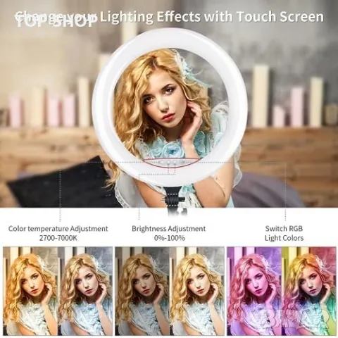 Нов професионална 18 инча LED Ринг Светлина Лампа + Стойка - Идеална за Стрийминг, снимка 4 - Чанти, стативи, аксесоари - 49249569