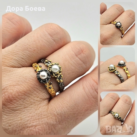 Сребърен пръстен: "Близнаци", снимка 4 - Пръстени - 52728238