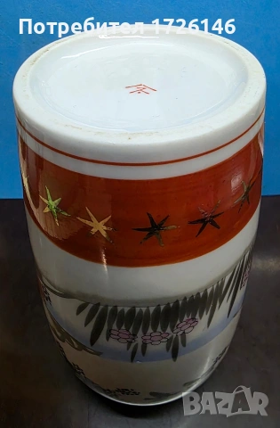 Японска порцеланова ваза (Satsuma стил), ръчно рисувана, има златни орнаменти — 21.5 см, снимка 2 - Декорация за дома - 53777915