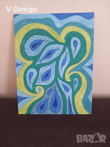 Абстрактна Картина "Морски спомен"- пано 23х30см, снимка 3 - Декорация за дома - 53172100