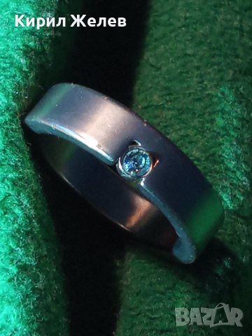 МОДЕН ТИТАНИЕВ ПРЪСТЕН НЕРЪЖДАЕМ с ЮВЕЛИРНО ФАСЕТИРАН СИН ЦИРКОНИЙ 22481, снимка 2 - Пръстени - 33423139