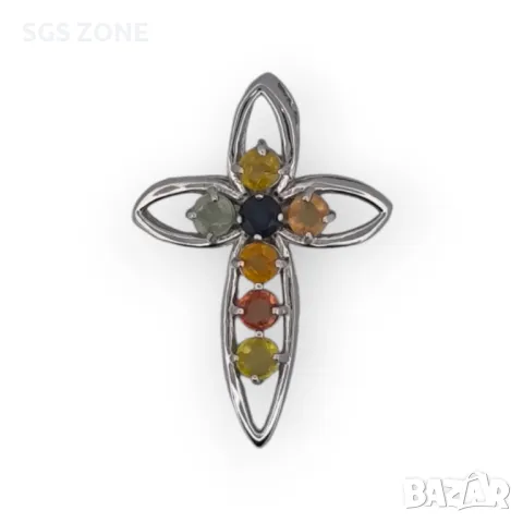 Сребърен Кръст с Турмалин и Танзанит