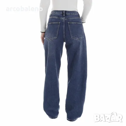 Дамски еластични дънки с висока талия, изглеждащи употребявани в синьо, снимка 5 - Дънки - 50237348