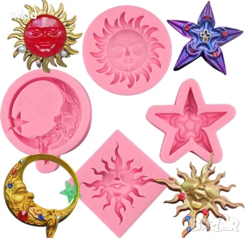 Слънце луна звезда 4 вида силиконов молд форма фондан шоколад гипс декор