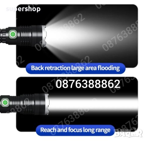 ПРОМО!Мощен лед фенер 900000 лумен POLICE,USB,акумулаторен,зуум,водоустойчив, снимка 10 - Къмпинг осветление - 41842212