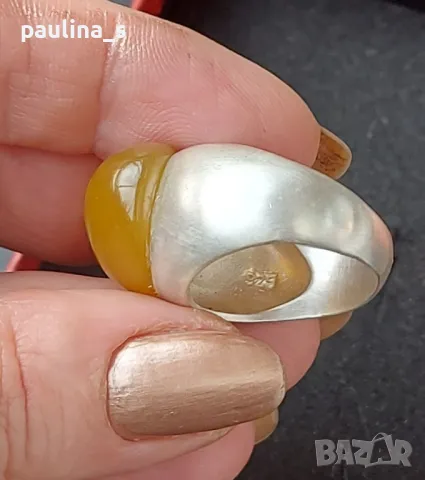 Два броя / Винтидж / Рядка находка / Стар сребърен пръстен с Кехлибар , снимка 18 - Пръстени - 48925924