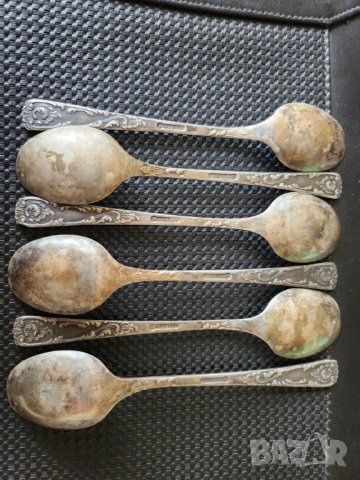 лъжички за чай / за кафе, 2 комплекта по 6 броя, посребрени от мелхиор, нови, произведени в СССР, снимка 6 - Прибори за хранене, готвене и сервиране - 39106975