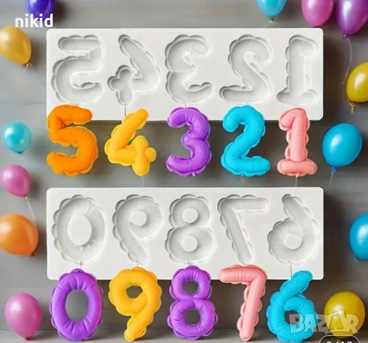 цифри числа балони балончета силиконов молд форма фондан шоколад гипс декор