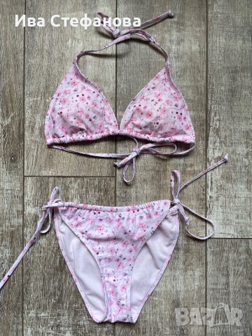 Нов бледо бебешко розово бански комплект флорален принт нежни цветя 