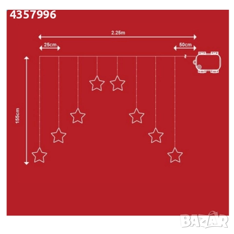 Декоративна коледна LED завеса, Звезди, 184 крушки , снимка 4 - Декорация за дома - 52380568