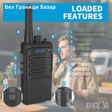 Нови 3 броя Радиостанции 3KM обхват, LED, Презареждаеми, 16 Канала, снимка 3 - Друга електроника - 50798992