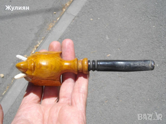 КОЛЕКЦИОНЕРСКА СТАРА ЛУЛА СЛОН ДЪРВОРЕЗБА БИВОЛСКИ РОГ , снимка 4 - Антикварни и старинни предмети - 51315883