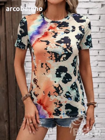 Дамска тениска с кръгло деколте и къс ръкав с леопардов принт, 4цвята , снимка 3 - Тениски - 41497389