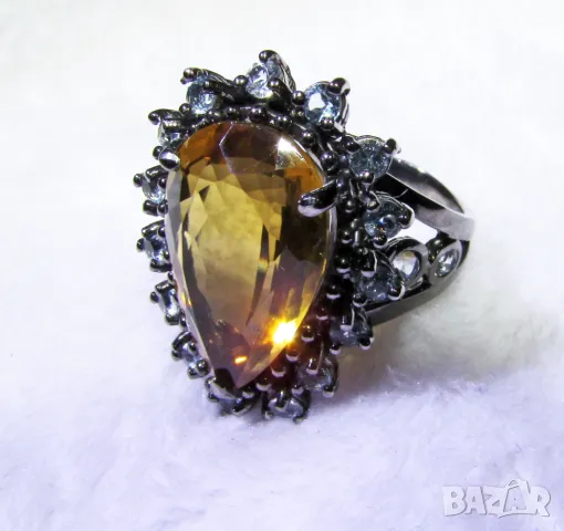 925 сребърен пръстен с натурален цитрин 18 карата, подходящ за подарък, снимка 3 - Пръстени - 50409566