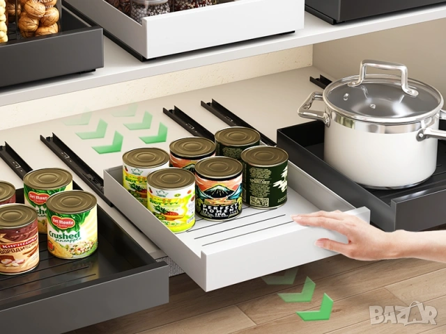 Телескопичен Органайзер за Шкаф 43x35см – Монтаж Без Пробиване, Kitstorack, снимка 11 - Аксесоари за кухня - 53266633