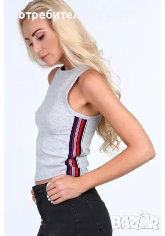 Дамски топ с широки презрамки в сив цвят 0300, снимка 2 - Потници - 48045196