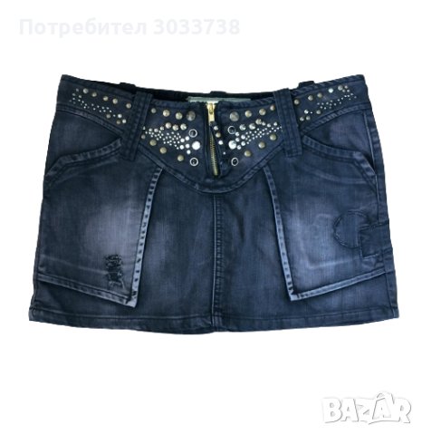 Blue Velvet Jeans Къса памучна дънкова пола с камъни