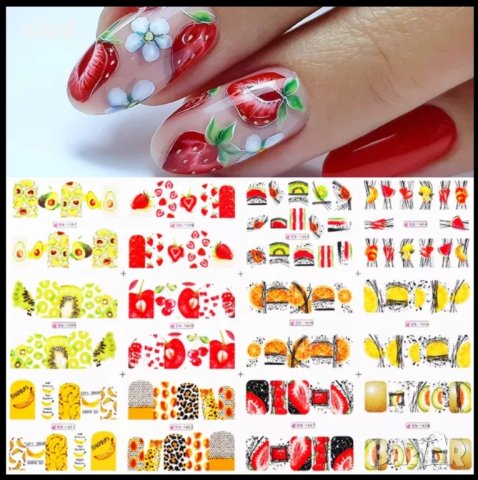 BN 12 ВИДА ПЛОДОВЕ МИКС  слайдер татос ваденки водни стикери за нокти маникюр