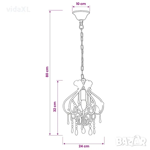 vidaXL Полилей с кристали, бял, кръгъл, E14, снимка 6 - Полилеи - 56146470