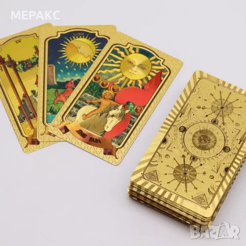 Златен комплект карти Таро, снимка 2 - Езотерика - 56230849