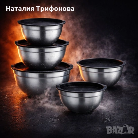 Комплект купи от неръждаема стомана 18/10 с капаци – 10 части, матово покритие