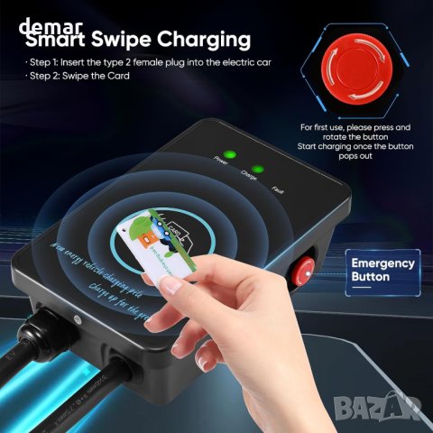 EVJUICION EV Charger 7KW тип 2, до 7,4kW, 5 м, включени 2 RFID карти, снимка 4 - Аксесоари и консумативи - 44159278