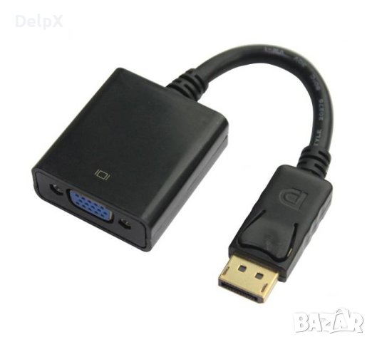 Кабел с конвертор, преобразувател, вход DP(м), изход VGA 15pin(ж), 1080p, 0,3m, снимка 1