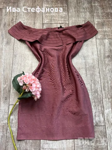 Нова парти елегантна коктейлна официална парти бандажна рокля пепел от рози , снимка 2 - Рокли - 48000074