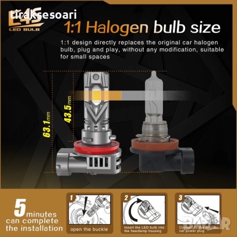 2 БРОЯ LED Диодни крушки H11 200W 9-32V +300%, снимка 3 - Аксесоари и консумативи - 44400867