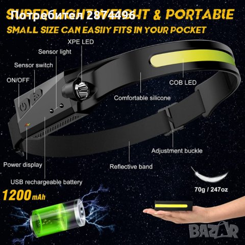 W689-1 Сензорен челник с една ЛЕД лента, снимка 3 - Други стоки за дома - 41573478