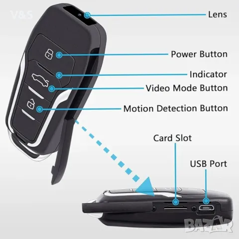  скрита камера, 64GB мини камера, камера за автомобилен ключ с детекция на движен, снимка 3 - Камери - 47845440