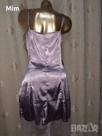L Сатенена рокля в лилаво с пайети и воал, снимка 4 - Рокли - 41769426