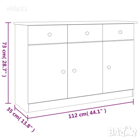 vidaXL Сайдборд ALTA, 112x35x73 см, борово дърво масив, снимка 9 - Бюфети - 56147282