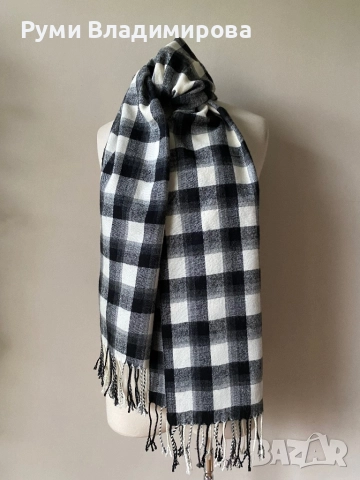 Мъжки шал Iceman в бяло и черно каре, снимка 4 - Шалове - 43410783