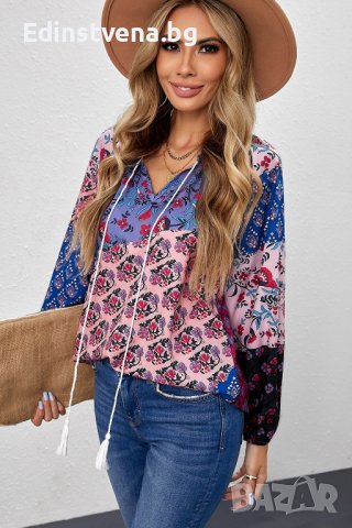 Дамска блуза с принт на цветя, снимка 3 - Блузи с дълъг ръкав и пуловери - 40526067