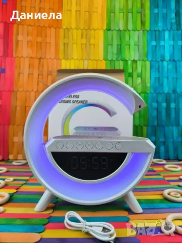 Смарт 3в1 Лампа с безжична тонколона и безжично зарядно
