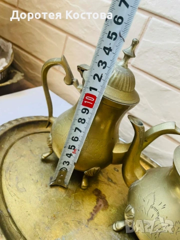 Красив месингов комплект от Англия - 5 части, за кафе / чай , снимка 15 - Антикварни и старинни предмети - 53742554