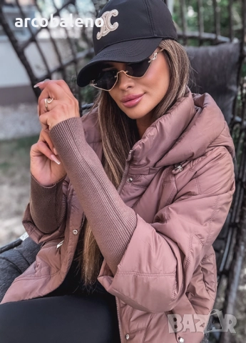 Дамско ватирано яке с качулка и ръкави тип пуловер, снимка 9 - Якета - 51807919