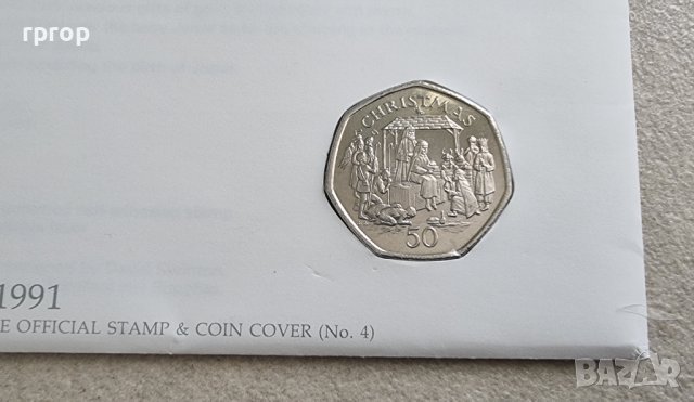   Нумизматичен плик. Остров  Mан. 1991 год. 50 пенса.  КОЛЕДНА  сцена на РОЖДЕСТВОТО . Рядка.монета., снимка 10 - Нумизматика и бонистика - 41021913
