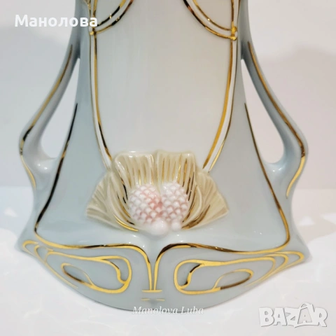 Порцеланов настолен часовник Royal Dux Bohemia Secese в стил Art Nouveau. , снимка 2 - Антикварни и старинни предмети - 53364608