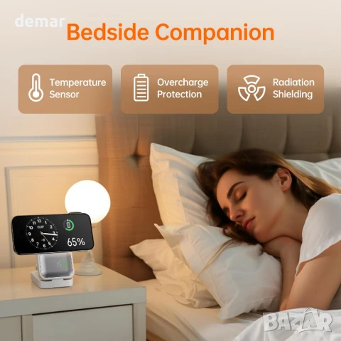 Зарядна станция GUSGU MagTime 4-в-1, сгъваема за Apple (бяла), снимка 4 - Безжични зарядни - 51156751