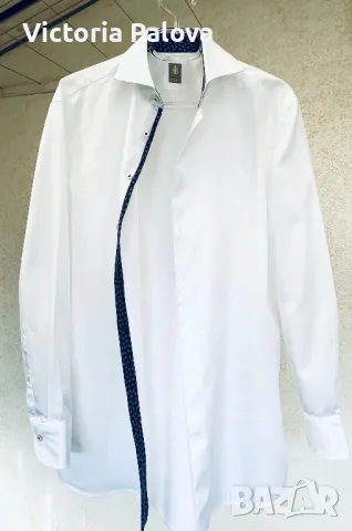 Бяла риза JACQUES BRITT, гладък памук, снимка 2 - Ризи - 47365816