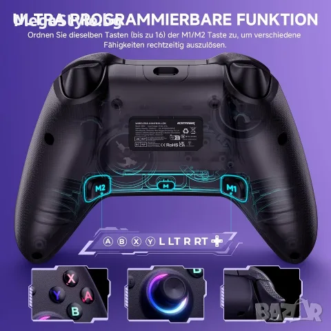 Безжичен Контролер ECHTPower SP06 – RGB, Hall Effect, 1000mAh (За Switch / PC / iOS / Android), снимка 4 - Аксесоари - 55750910