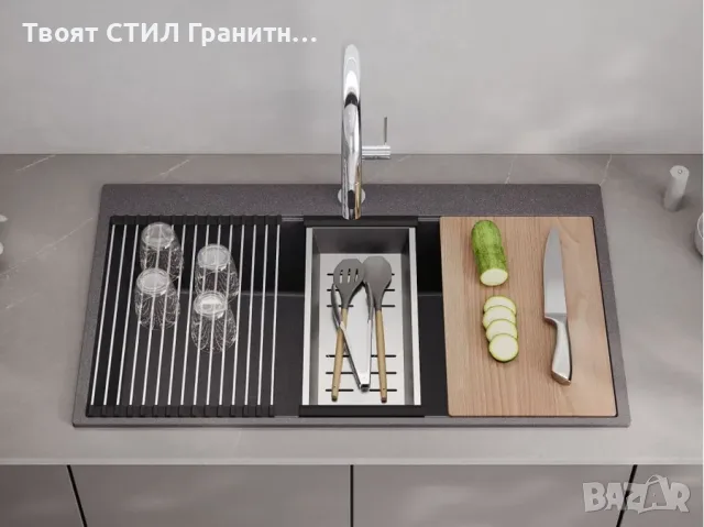 Графит кухненска гранитна мивка Осло 90 XXL Top 880 x 500 мм