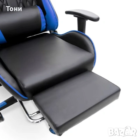 Геймърски стол за релакс с масаж и подложка за крака – син, снимка 10 - Столове - 53239985