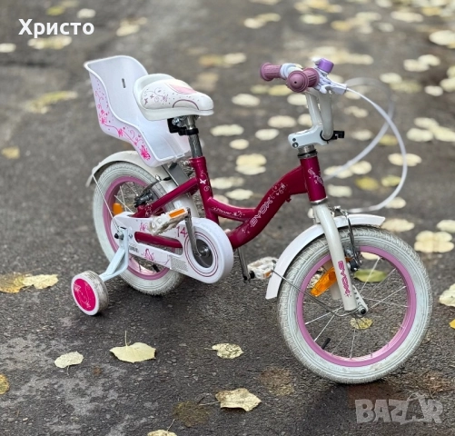 Велосипед за момиче 14" Flower Pink, с помощни колела, снимка 4 - Велосипеди - 52395211